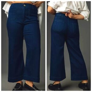 Maeve The Colette Crop High-Rise Wide-Leg Stretch Jeans in Dark Denim, EUC!